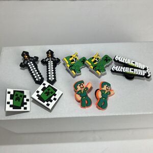 Minecraft Themed Croc Compatible Shoe Charms 10 Lot Steve Sword Creeper Logo New
